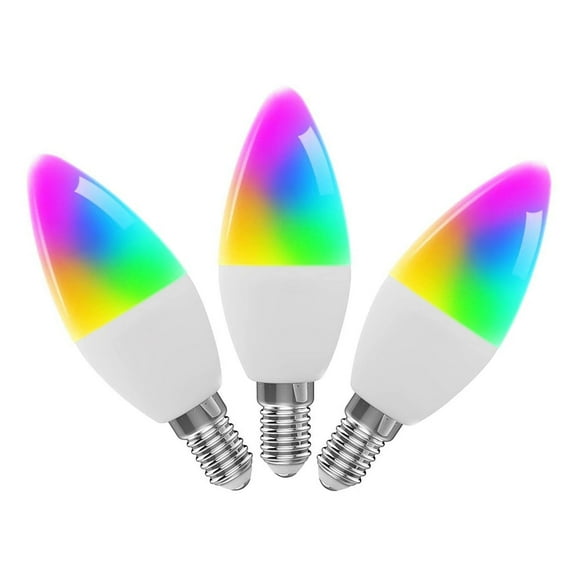 WiFi Smart Bulb RGB+WW+CW LED Candle Bulbs E14 Chandelier Light Bulbs SmartLife APP Remote Control Compatible with Home Voice Control Dimmable 3000K-6000K 4W(40W Equivalent)