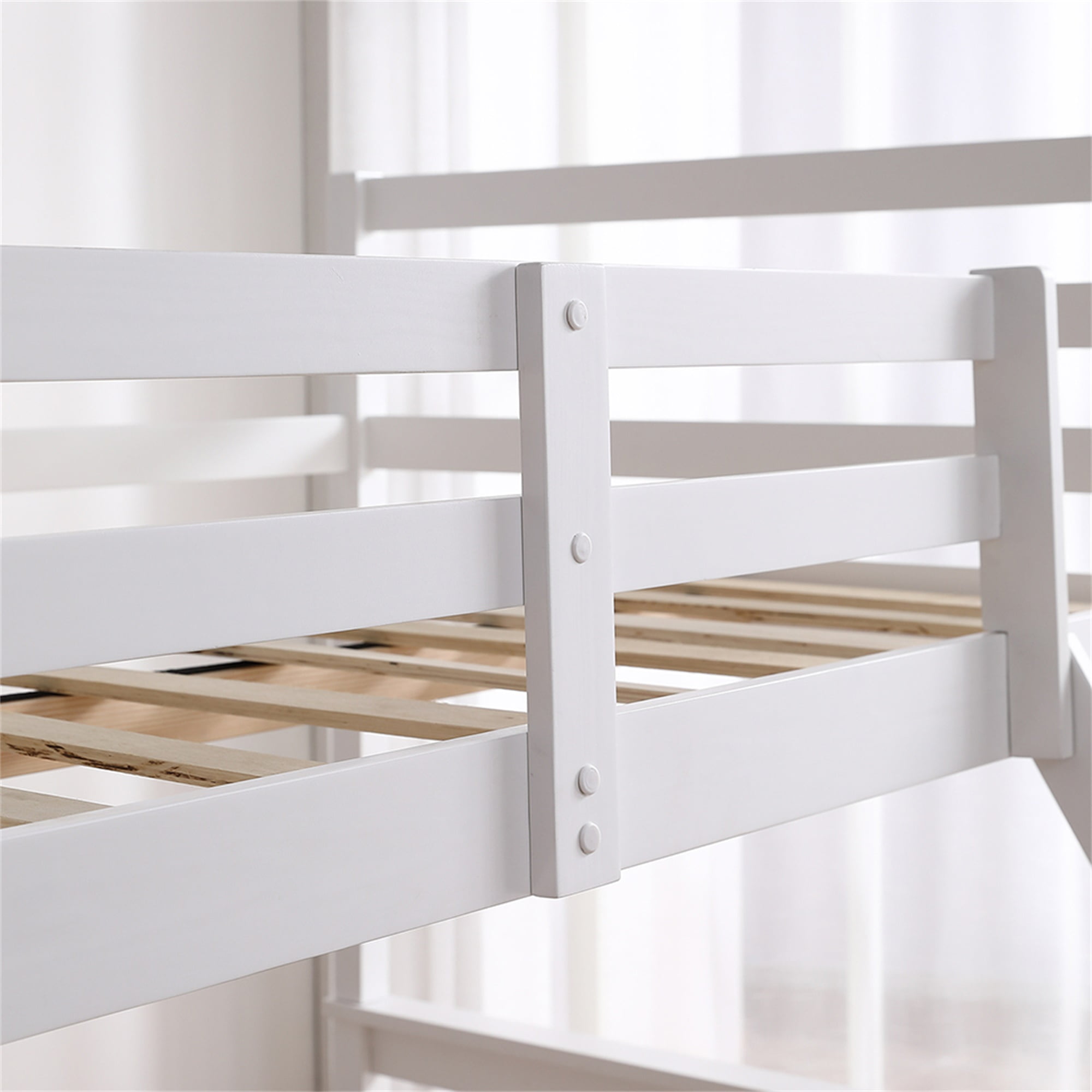 Kadyn Bunk Low Bed with Ladder, Wooden Bunk Bed with Safety Rails for Kids, Teens, Bedroom Furniture that Detaches into a Single Bunk, White Solid Wood Bunk Bed