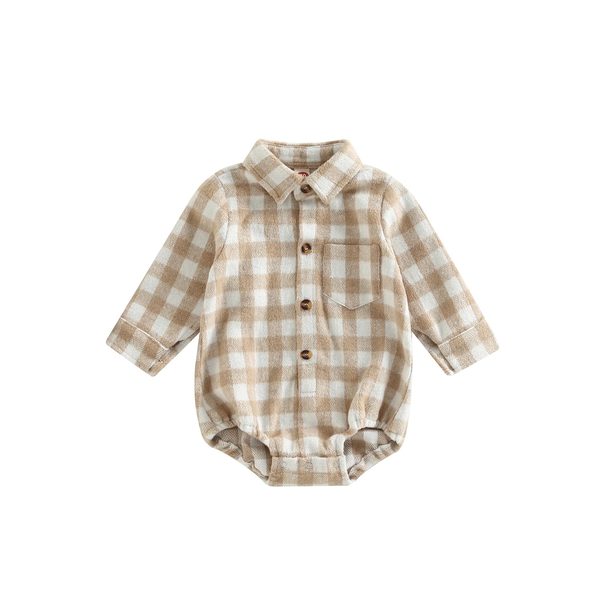 ZAXARRA Baby Boy Girl Flannel Plaid Shirt Romper Long Sleeve Lapel Button Down Polo Neck Bodysuit Oversized Tops Fall Winter Clothes Walmart