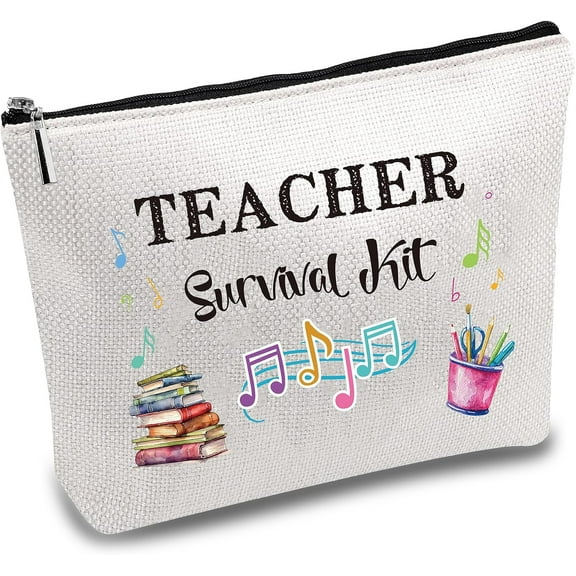 Teacher Canvas Makeup Bags Cosmetic Bag Multi Purpose Pen Case with Metal Zipper Toiletry Travel Bag Purse Pouches for Women Keys Pencil Lipstick Card 10 x 7Inch-Teacher Survival Kit DIY