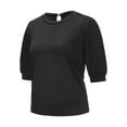 thumbnail image 5 of RYRJJ Womens Puff Half Sleeve Tops Dressy Casual Loose Fit Shirts Trendy Summer Crewneck Keyhole Back Tunic Blouse Office Work T-Shirt(Black,XL), 5 of 9
