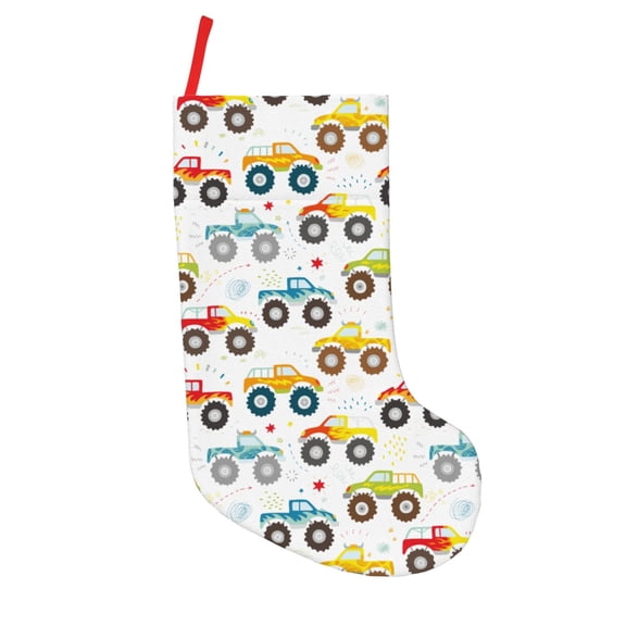 Defioc Cartoon Monster Trucks for Christmas Stockings 18" Personalized Holiday Stocking for Family, Farmhouse Decor, Xmas Tree Decoration, 1 Pack