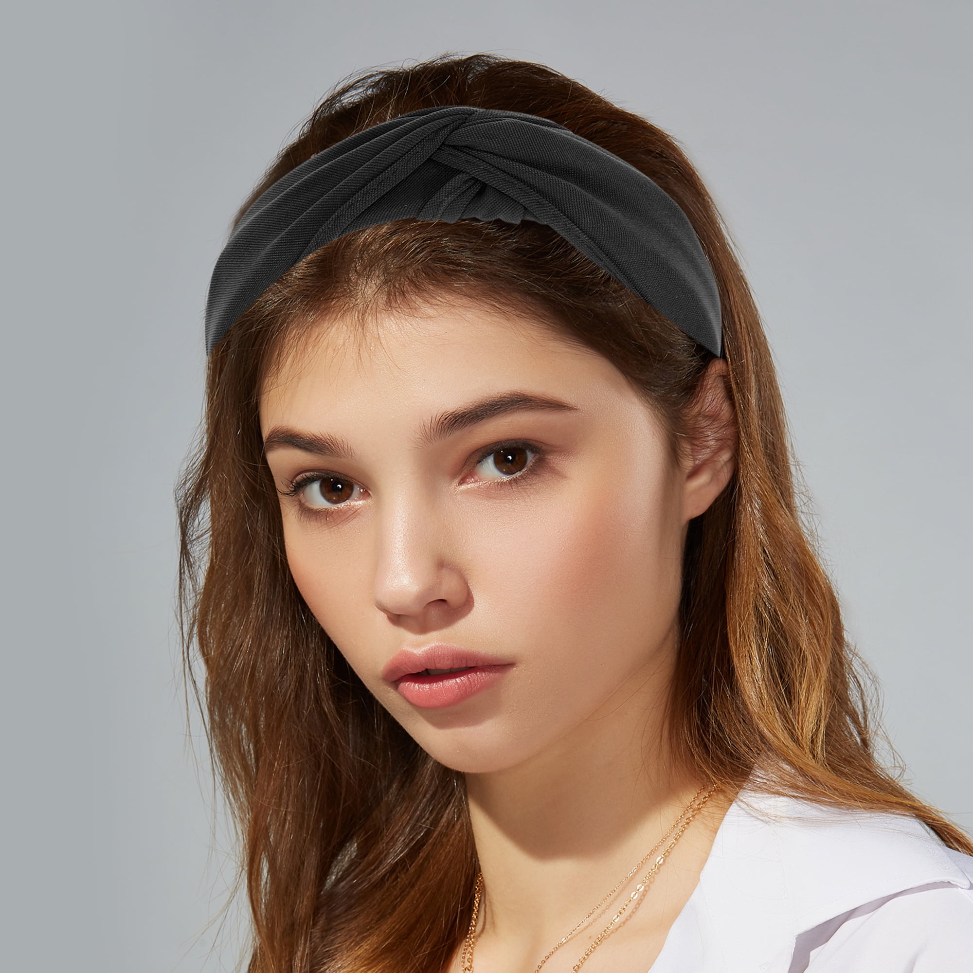 Unique Bargains Satin Knotted Headband Hairband for Women 1.2 Inch Wide Black