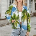 thumbnail image 3 of Jackets for Women Winter Coat Jackets Flannel Stand Collar Jacket(Palm Trees Sky Blue,Size:S-4XL), 3 of 7