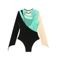 thumbnail image 6 of Doomiva Women Metallic Contrast Color Gymnastics Leotard Long Sleeve Ballet Dance Bodysuit Tops Blue Green XL, 6 of 7