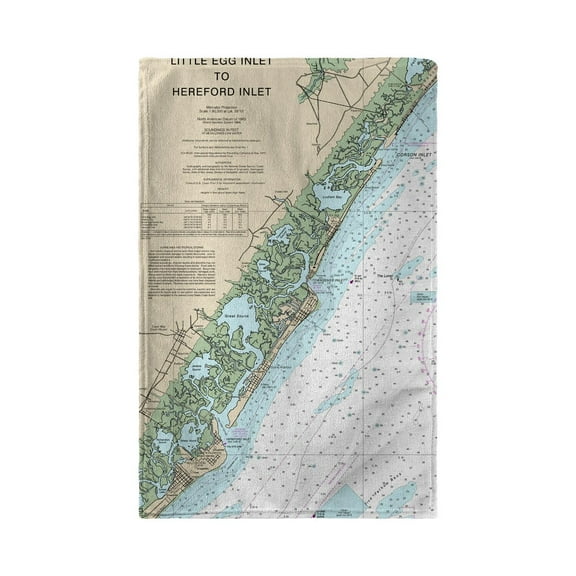 Betsy Drake BT12318AV Little Egg Inlet to Hereford Inlet - Avalon, NH Nautical Map Beach Towel - 30 x 50 in.