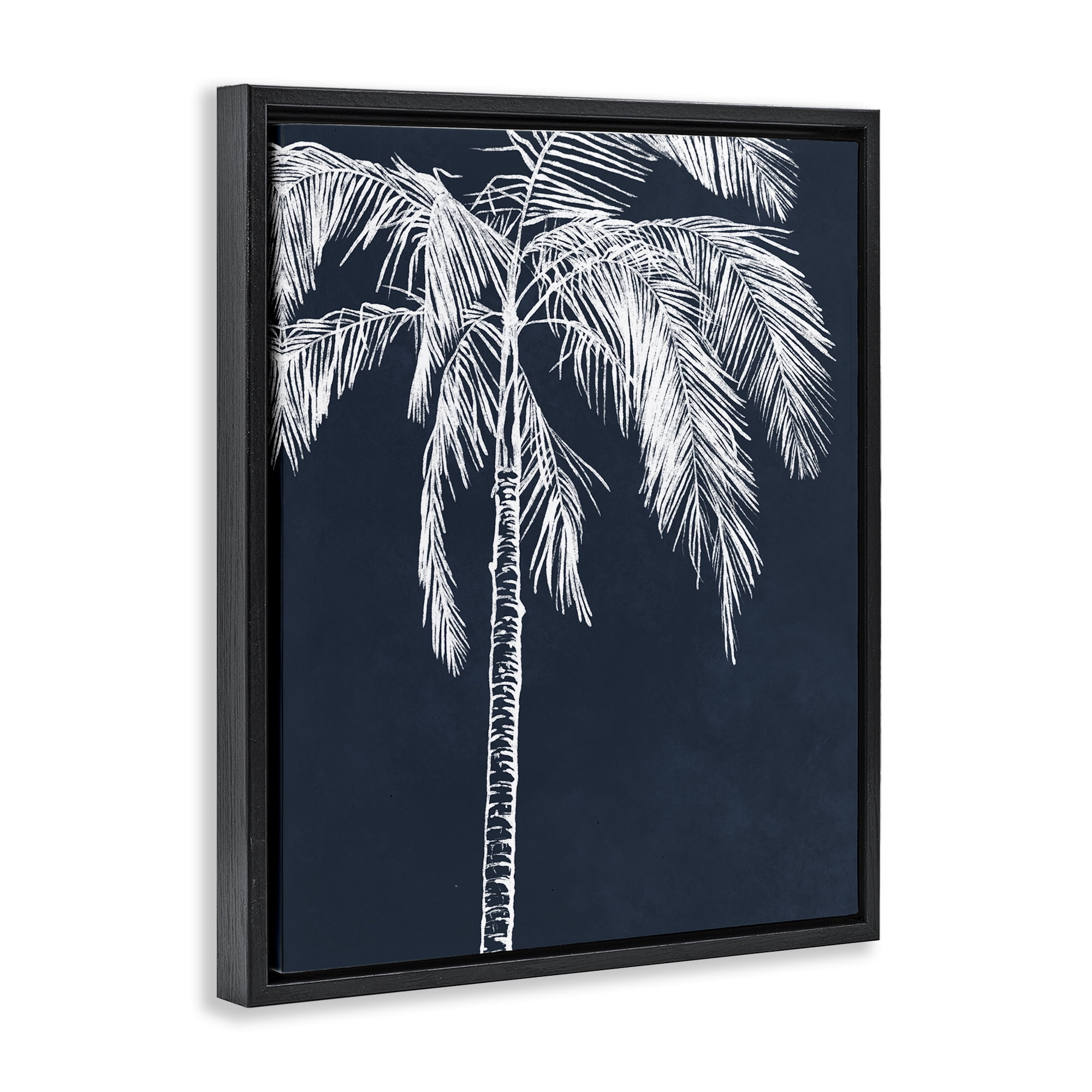 Stupell Industries White Outline Palm Tree Plants & Flowers Painting Black Floater Framed Canvas Art Print Wall Art, 25 x 31