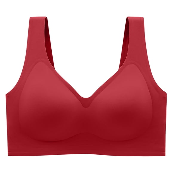 Weikingp Women's V Neck Seamless Wireless Bra Wide Strap Soft Support Stretchy Casual Everyday Comfort Bralette Red 4XL