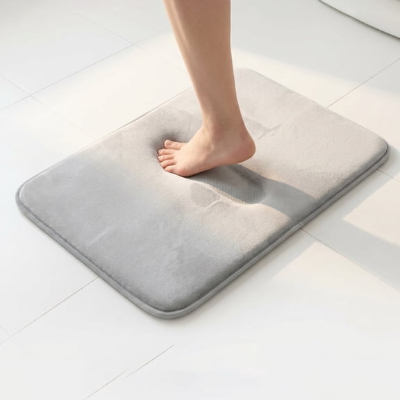 Memory Foam Bath Rugs Soft Absorbent Velvet Mats for Bathroom Floor Durable Dots on Underside, 24x16 Light Gray