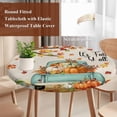 thumbnail image 4 of Fall Pumpkin Round Tablecloth, Fitted Table Cover with Elastic for 55"-60" Round Tables, Autumn Maple Leaf Retro Farmhouse Truck Table Cloth Outdoor Indoor Dinning Party Waterproof Tablecloths, 4 of 7
