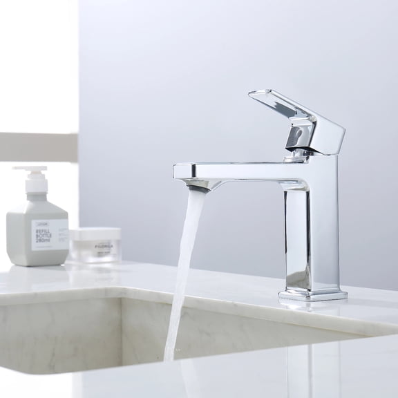 Chrome Single Hole Bathroom Faucet,Laundry Vanity Sink Faucet with Two 9/16" Hoses