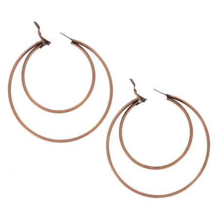 - Copper Ox Tone Pierced Double Hoop Earrings 2 3/4