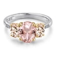 thumbnail image 3 of Gem Stone King 925 Silver and 10K Yellow Gold Peach Nano Morganite and Peach Morganite and Lab Grown Diamond Engagement Ring for Women | 3.06 Cttw | Oval 9X7MM | October Birthstone | Size 6, 3 of 6