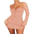 thumbnail image 1 of Women Long Sleeve Dress with Adjustable Straps  Solid Color See Through Mesh Summer Clothing, 1 of 9