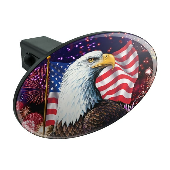 Eagle Patriotic 4th of July Celebration American Flag Fireworks Oval Tow Trailer Hitch Cover Plug Insert