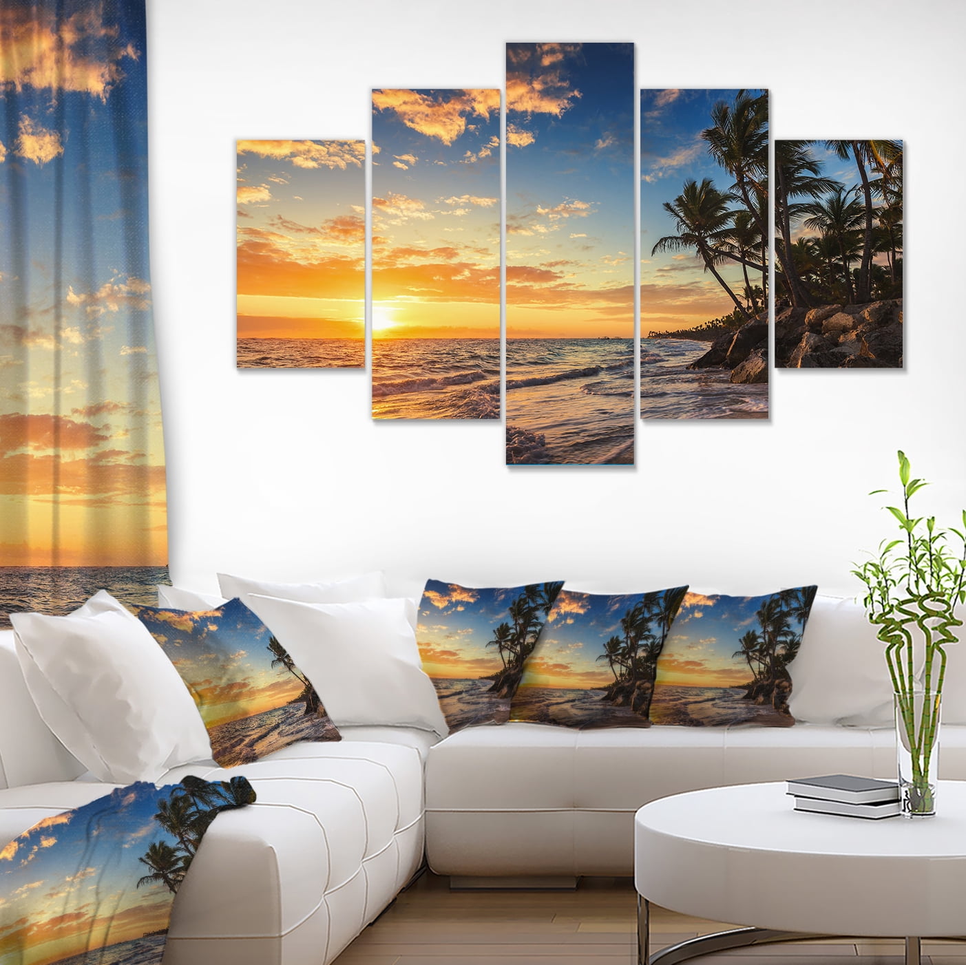Designart 'Paradise Tropical Island Beach with Palms ' Extra Large Seascape Art Canvas