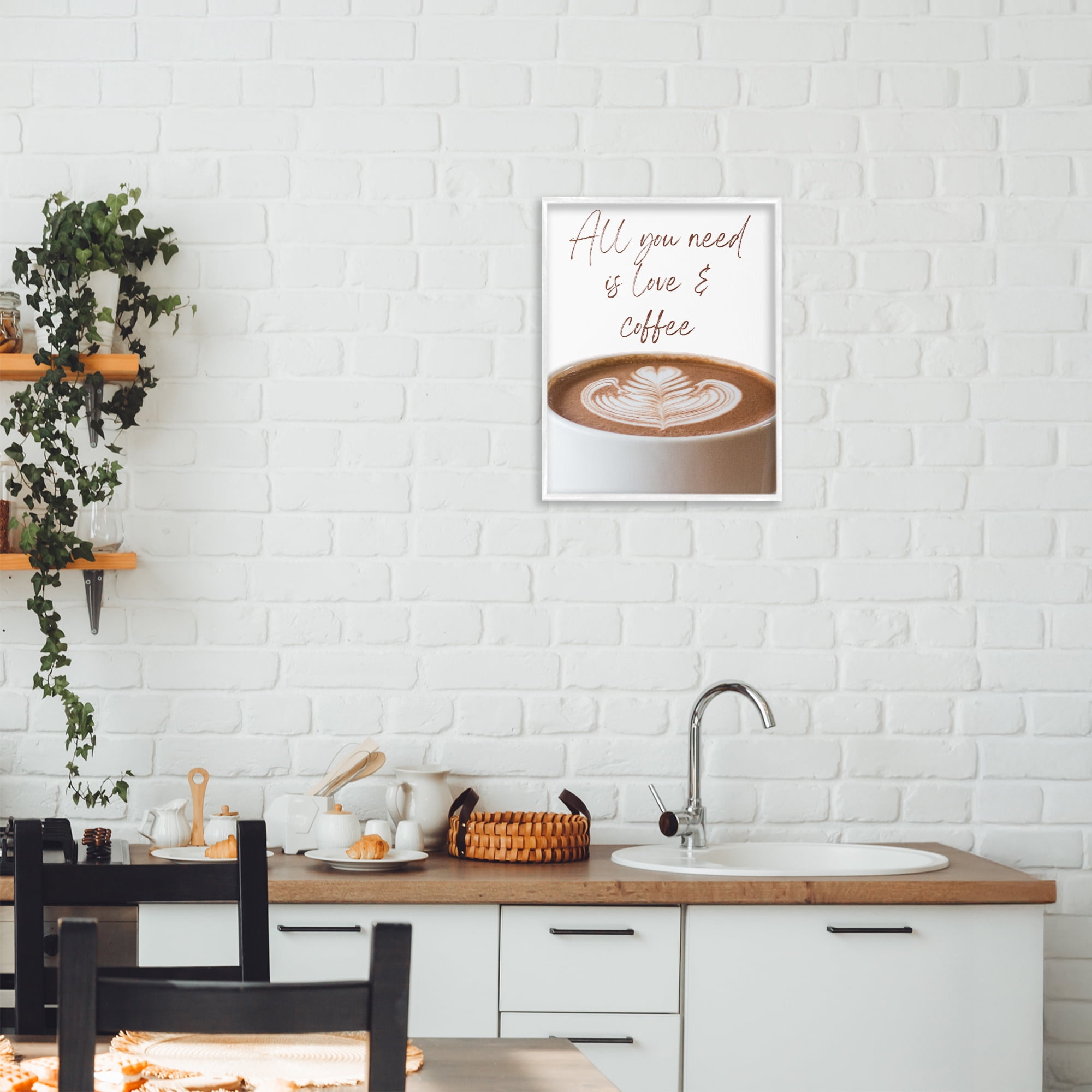 Stupell Industries All You Need Love & Coffee White Framed Giclee Art, design by Jesse Keith