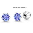 thumbnail image 6 of Gem Stone King Blue Tanzanite Platinum Stud Earrings for Women Men (1.80 Cttw, Gemstone Birthstone, Round 6MM), 6 of 6