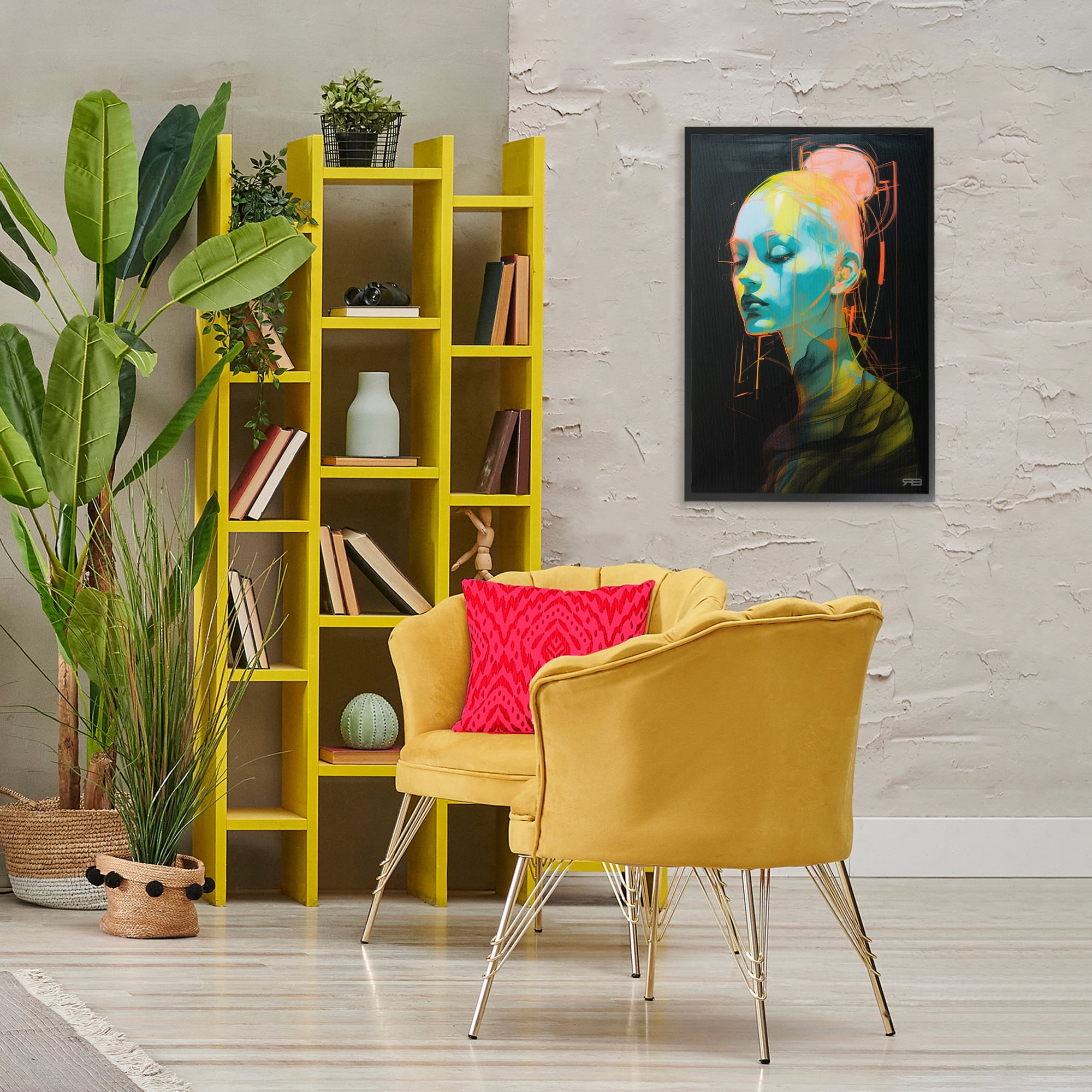 Stupell Industries Bold Modern Visage Novelty Painting Black Framed Art Print Wall Art, 20 x 30