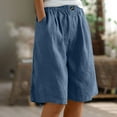 thumbnail image 2 of Yubnlvae Knee-Length Cotton-Linen Shorts - Women's Elastic Waist Casual Pants (Gym to Beach, Wide Leg) Blue 5XL, 2 of 8