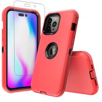 NIFFPD iPhone 14 Pro Max Case with Screen Protector, Heavy Duty Hard Shockproof Protective Phone Case for iPhone 14 Pro Max 6.7" Red Black
