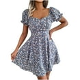 thumbnail image 2 of Floral Print V-Neck Short Sleeve Casual Dress for Women Lightweight Summer Mini Dress Polyester Comfortable Daily Wear Party Wedding Holiday, 2 of 9