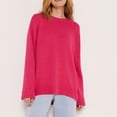 thumbnail image 4 of TFEOQRY Pullover Sweater for Women Fashion Solid Color Loose Knitwear Long Sleeved Round Neck Sweater Top Hot Pink, 4 of 8