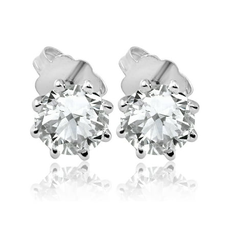 F/SI 1.25 ct Solitaire Diamond Stud 8 Prong Earrings 14K White