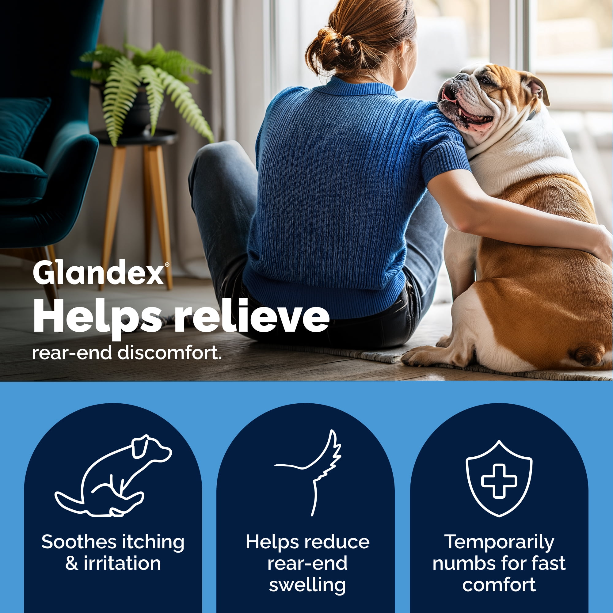 Vetnique Glandex Advanced Vet Strength Anal Gland Wipes for Dogs with Hydrocortisone & Pramoxine, 50 Count