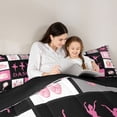 thumbnail image 5 of jejeloiu Ballet Dance Twin Comforter Sets,Kawaii Flowers Bedding Set,Pink Black Checkered 03 For Kids Reversible 2 Pieces, 5 of 8