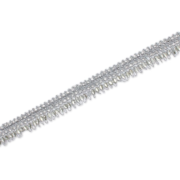 1 Inch Glitter Gem Gut Rhinestone Corded Trim For Sewing, Crafts, Decor, or Upholstery (Silver / 1 Yard)