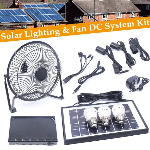 Solar Generator Portable Lighting Fan System Kit, Solar Power Panel with 3 Bulbs & 4000mAh Battery Solar Fan and Lamp Kit Energy Storage USB Charger System for Outdoor Camping, Emergency Power