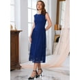 thumbnail image 2 of DARING DIVA Lace Boat Neck Vintage Cocktail Midi Dress L Dark Blue, 2 of 6