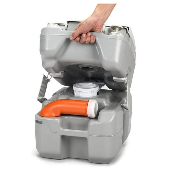 5.3 Gallon Portable Toilet for Camping, RV Camping Toilet with Level Indicator, 3-Piston Pump Flush, Water & Waste Split , Outdoor Porta Potty for Travel Trips Hiking Boating Gray