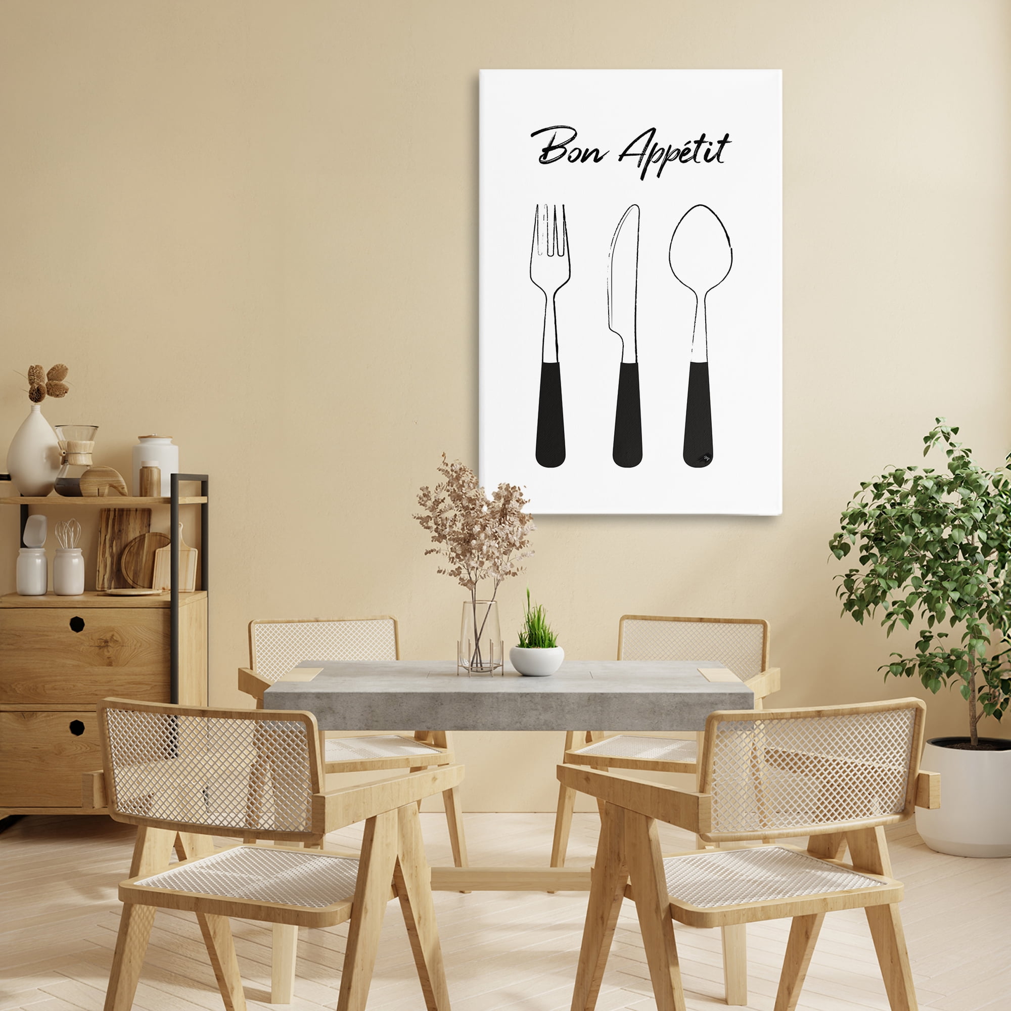 Stupell Industries Bon Appetit Fork Knife Spoon Canvas Wall Art, design by Martina Pavlova