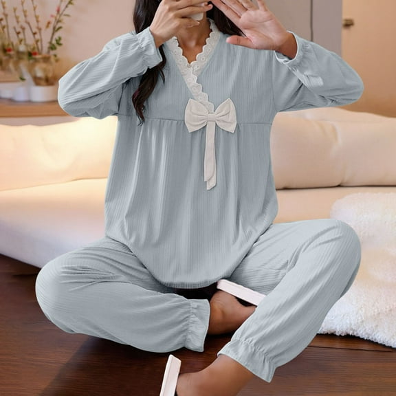 FDGIU Women's Cozy Long Sleeve Pajama Set, 2-Piece Loungewear, Soft Comfy Fall Winter Sleep Outfit