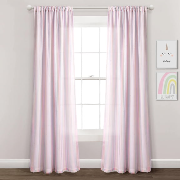 Open Box Lush Decor Rainbow Sheer Window Curtain Panel - Rainbow/White Single - 63 x 38