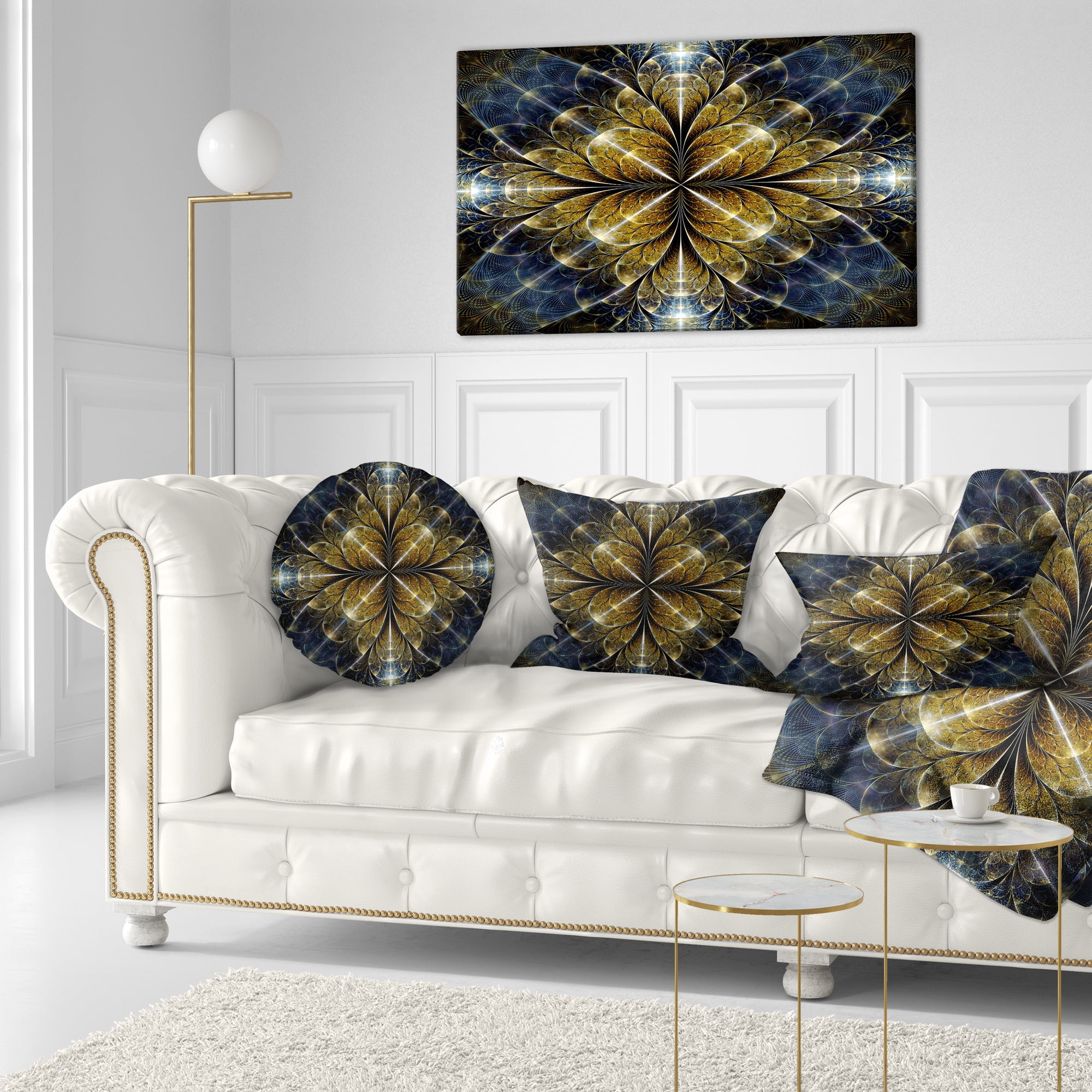 Designart Digital Gold Fractal Flower Pattern - Abstract Throw Pillow - 12x20