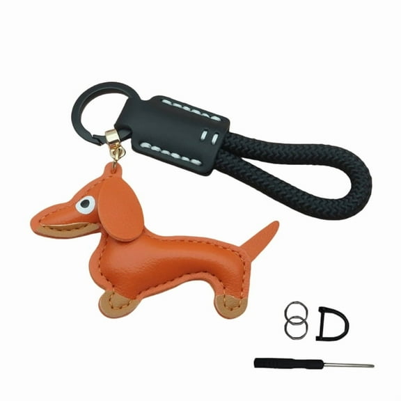 Cute Dachshund Leather Keychain Playful Sausage Dog Keychain Delicate Keyrings Charm for Bag and Key Decoration