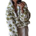 thumbnail image 2 of Sudadera de Mujer de Felpa Suave con Estampado Floral, de Cremallera, Estilo Suéter, Cómoda y Suave, Ideal para Otoño Verde S, 2 of 8