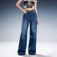 thumbnail image 2 of QURATI Women's High Waisted Wide Leg Jeans Washed Loose Fit Denim Trousers Womens Bottoms Blue L, 2 of 9
