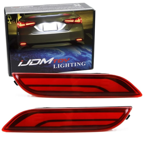 Red Lens Full LED Bumper Reflector Lights For 2018-up Toyota Camry, Function as Tail, Brake & Rear Fog Lamps