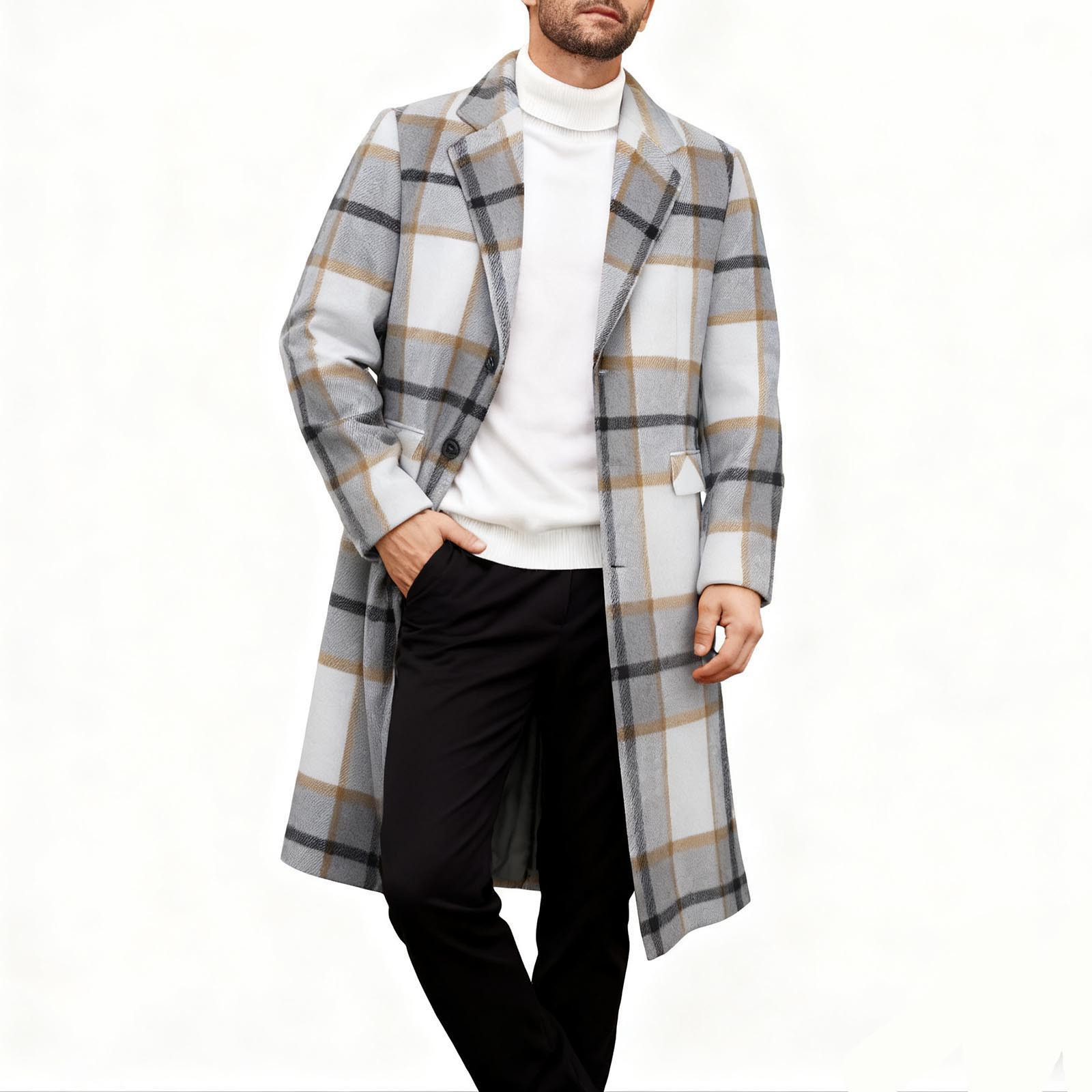 DAFPZW Mens Trench Coat Long Casual Single Brested Overcoat Winter