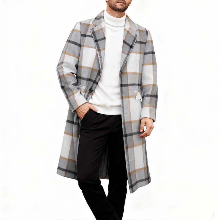 DAFPZW Mens Trench Coat Long Casual Single Brested Overcoat Winter