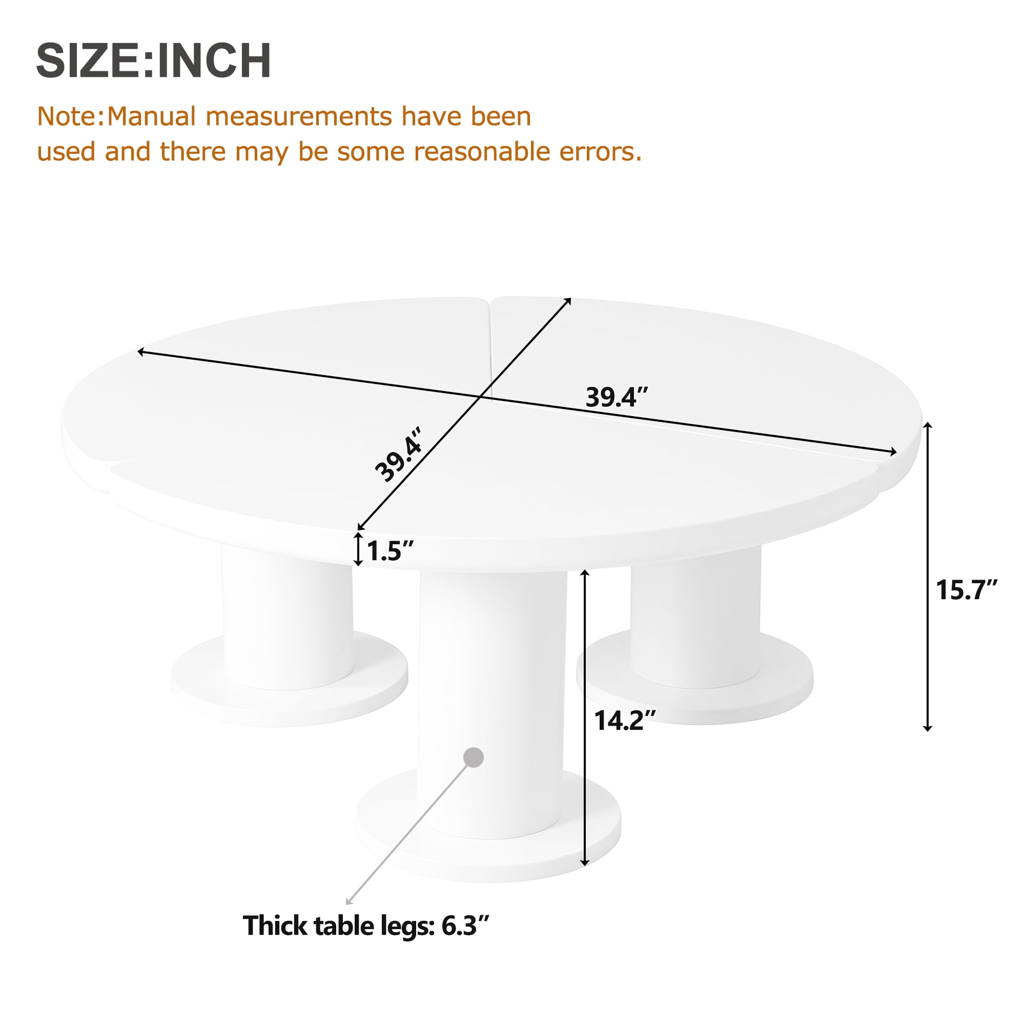 MAYEERTY Φ39.4'' Easy Assembly Round Petal-Shaped Coffee Table, Cream Style Center Table with 3 Thick Legs, Minimalist Irregular End Table with Sleek Round Edges for Living Room, White