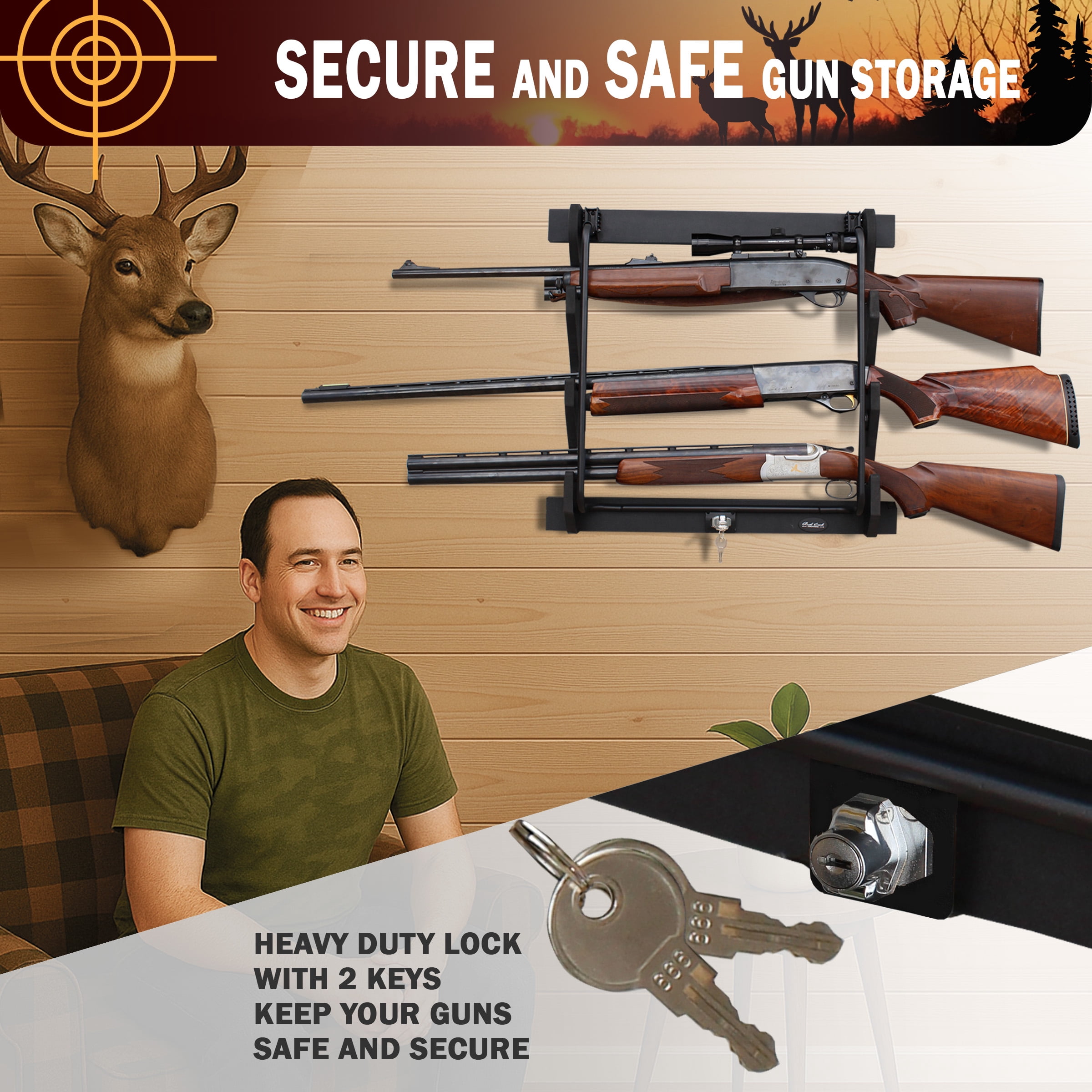 Rush Creek Creations Wall Gun Rack, 5 Gun Capacity, Metal Storage Display Rack