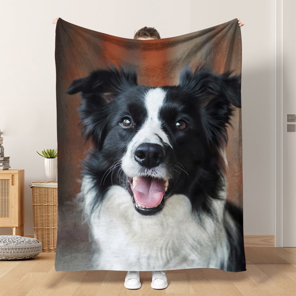 1pc Cute Pet Dog Border Collie Animal Print Blanket, Soft And Warm Throw Blanket, Great Holiday Gifts for Classmates, Friends, Family And Lovers for Naps, Camping, Travel, Cars, Office Home Decor
