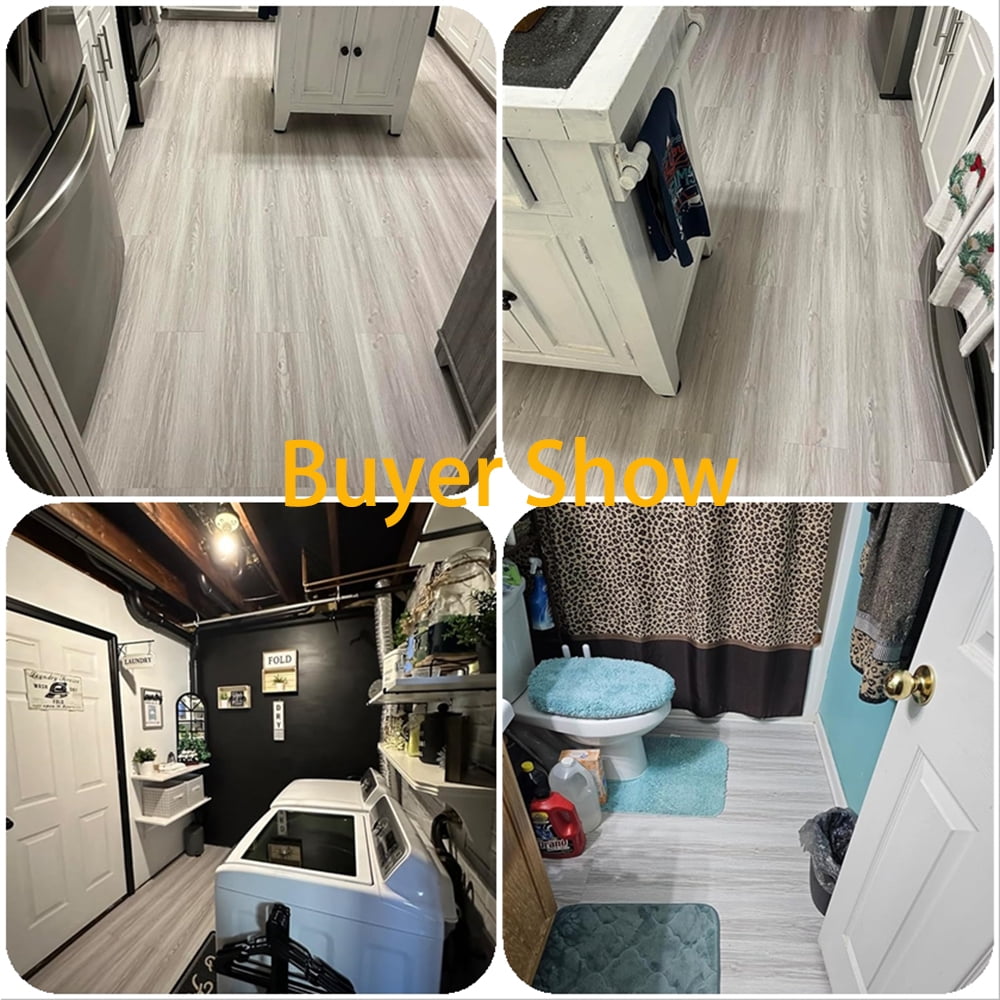 Lxcreat Peel and Stick Vinyl Flooring Gray Tile Plank Easy to Paste 35-in x 6-in, Self-Adhesive DIY Flooring Grain Feel for Kitchen Dinning Room Bedroom Home Decoration 10 Pcs