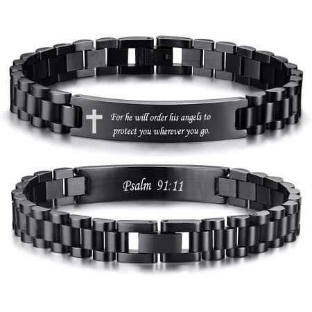 Metaljc Personalized Christian Religious Jewelry, Engraved Bible Verse Link Bracelet for Men Women