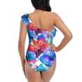 thumbnail image 6 of Yiaed Bright Flowers Print Women One Piece Swimsuits Tummy Control One Shoulder Bathing Suits Pattern Ruffle Swimwear-XX-Large, 6 of 8